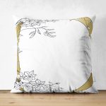 Çift Taraflı Beyaz Zemin Üzerinde Gold Detaylı Gül Motifli Dijital Baskılı Modern Süet Yastık Kılıfı Realhomes