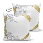 Çift Taraflı Beyaz Zemin Üzerinde Gold Detaylı Gül Motifli Dijital Baskılı Modern Süet Yastık Kılıfı Realhomes