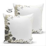 Çift Taraflı Beyaz Zemin Üzerinde Gold Detaylı Gül Motifli Dijital Baskılı Modern Süet Yastık Kılıfı Realhomes