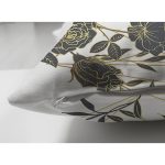 Çift Taraflı Beyaz Zemin Üzerinde Gold Detaylı Gül Motifli Dijital Baskılı Modern Süet Yastık Kılıfı Realhomes