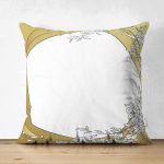 Çift Taraflı Gold Zemin Üzerinde Beyaz Gül Motifli Dijital Baskılı Modern Süet Yastık Kırlent Kılıfı Realhomes