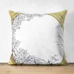 Çift Taraflı Gold Zemin Üzerinde Beyaz Gül Motifli Dijital Baskılı Modern Süet Yastık Kırlent Kılıfı Realhomes