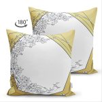 Çift Taraflı Gold Zemin Üzerinde Beyaz Gül Motifli Dijital Baskılı Modern Süet Yastık Kırlent Kılıfı Realhomes