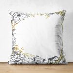 Çift Taraflı Beyaz Zemin Üzerinde Gold Detaylı Gül Motifli Dijital Baskılı Modern Süet Yastık Kılıfı Realhomes