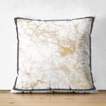 Çift Taraflı Beyaz Zemin Üzerinde Gold Detaylı Geometrik Desenli Süet Yastık Kırlent Kılıfı Realhomes