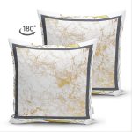 Çift Taraflı Beyaz Zemin Üzerinde Gold Detaylı Geometrik Desenli Süet Yastık Kırlent Kılıfı Realhomes