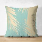 Çift Taraflı Pastel Zemin Üzerinde Gold Detaylı Yaprak Desenli Modern Süet Yastık Kırlent Kılıfı Realhomes