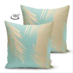 Çift Taraflı Pastel Zemin Üzerinde Gold Detaylı Yaprak Desenli Modern Süet Yastık Kırlent Kılıfı Realhomes