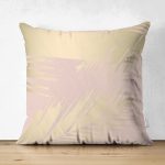 Çift Taraflı Pastel Zemin Üzerinde Gold Detaylı Yaprak Desenli Modern Süet Yastık Kırlent Kılıfı Realhomes