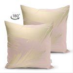 Çift Taraflı Pastel Zemin Üzerinde Gold Detaylı Yaprak Desenli Modern Süet Yastık Kırlent Kılıfı Realhomes