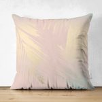 Çift Taraflı Pastel Zemin Üzerinde Gold Detaylı Yaprak Desenli Modern Süet Yastık Kırlent Kılıfı Realhomes