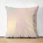 Çift Taraflı Pastel Zemin Üzerinde Gold Detaylı Yaprak Desenli Modern Süet Yastık Kırlent Kılıfı Realhomes