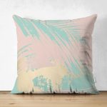 - Suet-K-7981-Gorsel1 - Realhomes Çift Taraflı Pastel Zemin Üzerinde Gold Detaylı Yaprak Desenli Modern Süet Yastık Kırlent Kılıfı Realhomes