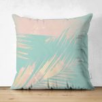 Çift Taraflı Pastel Zemin Üzerinde Gold Detaylı Yaprak Desenli Modern Süet Yastık Kırlent Kılıfı Realhomes