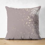 Çift Taraflı Pastel Zemin Üzerinde Gold Detaylı Yaprak Desenli Modern Süet Yastık Kırlent Kılıfı Realhomes