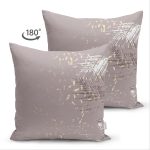 Çift Taraflı Pastel Zemin Üzerinde Gold Detaylı Yaprak Desenli Modern Süet Yastık Kırlent Kılıfı Realhomes