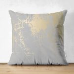 Çift Taraflı Pastel Zemin Geometrik Desenli Gold Detaylı Dijital Baskılı Modern Süet Kırlent Kılıfı Realhomes