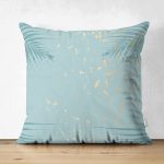 Çift Taraflı Pastel Zemin Üzerinde Yaprak Desenli Dijital Baskılı Modern Süet Yastık Kırlent Kılıfı Realhomes