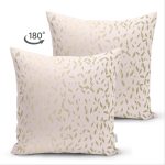 Çift Taraflı Pastel Zemin Üzerinde Gold Detaylı Geometrik Desenli Süet Yastık Kırlent Kılıfı Realhomes