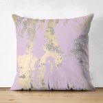 Çift Taraflı Pastel Zemin Üzerinde Gold Detaylı Geometrik Desenli Süet Yastık Kırlent Kılıfı Realhomes