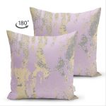 Çift Taraflı Pastel Zemin Üzerinde Gold Detaylı Geometrik Desenli Süet Yastık Kırlent Kılıfı Realhomes