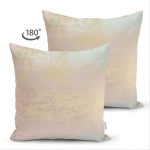 Çift Taraflı Pastel Zemin Üzerinde Gold Detaylı Geometrik Desenli Süet Yastık Kırlent Kılıfı Realhomes