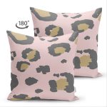 Çift Taraflı Pastel Zemin Üzerinde Gold Detaylı Geometrik Desenli Süet Yastık Kırlent Kılıfı Realhomes