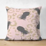 Çift Taraflı Pastel Zemin Üzerinde Gold Detaylı Ananas Desenli Modern Süet Yastık Kırlent Kılıfı Realhomes