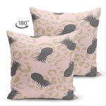 Çift Taraflı Pastel Zemin Üzerinde Gold Detaylı Ananas Desenli Modern Süet Yastık Kırlent Kılıfı Realhomes