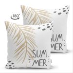 - Suet-K-7994-Gorsel2 - Realhomes Çift Taraflı Beyaz Zemin Üzerinde Gold Detaylı Yaprak Desenli Modern Süet Yastık Kırlent Kılıfı Realhomes