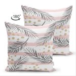 Çift Taraflı Beyaz Zemin Üzerinde Gold Detaylı Yaprak Desenli Modern Süet Yastık Kırlent Kılıfı Realhomes