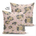 Çift Taraflı Pastel Zemin Üzerinde Gold Detaylı Geometrik Desenli Süet Yastık Kırlent Kılıfı Realhomes