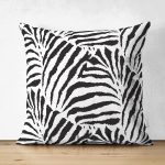 - Suet-K-7998-Gorsel1 - Realhomes Çift Taraflı Beyaz Zemin Üzerinde Soyut Siyah Renkli Yaprak Motifli Süet Yastık Kırlent Kılıfı Realhomes