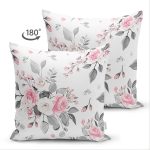 - Suet-K-8004-Gorsel2 - Realhomes  Pembe Beyaz Gül Gri Yapraklar Desenli Dijital Baskılı Modern Süet Yastık Kırlent Kılıfı Realhomes