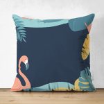 Çift Taraflı Renkli Zeminli Pastel Yaprak Desenli Dijital Baskılı Modern Süet Yastık Kırlent Kılıfı Realhomes