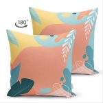 Çift Taraflı Renkli Zeminli Pastel Yaprak Desenli Dijital Baskılı Modern Süet Yastık Kırlent Kılıfı Realhomes