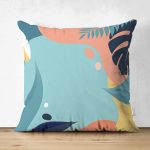 Çift Taraflı Renkli Zeminli Pastel Yaprak Desenli Dijital Baskılı Modern Süet Yastık Kırlent Kılıfı Realhomes