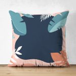 Çift Taraflı Renkli Zeminli Pastel Yaprak Desenli Dijital Baskılı Modern Süet Yastık Kırlent Kılıfı Realhomes