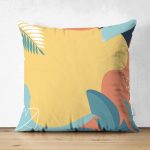 Çift Taraflı Renkli Zeminli Pastel Yaprak Desenli Dijital Baskılı Modern Süet Yastık Kırlent Kılıfı Realhomes