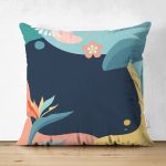 Çift Taraflı Renkli Zeminli Pastel Yaprak Desenli Dijital Baskılı Modern Süet Yastık Kırlent Kılıfı Realhomes