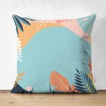 Çift Taraflı Beyaz Zemin Üzerinde Renkli Deniz Otu Desenli Dijital Baskılı Modern Süet Yastık Kılıfı Realhomes