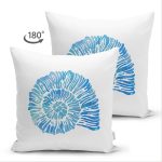 Çift Taraflı Beyaz Zemin Üzerinde Renkli Deniz Kabuğu Desenli Modern Süet Yastık Kırlent Kılıfı Realhomes