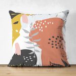 Çift Taraflı Beyaz Zemin Üzerinde Pastel Renkli Yaprak Desenli Modern Süet Yastık Kırlent Kılıfı Realhomes