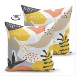 - Suet-K-8027-Gorsel2 - Realhomes Çift Taraflı Beyaz Zemin Üzerinde Pastel Renkli Yaprak Desenli Modern Süet Yastık Kırlent Kılıfı Realhomes