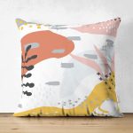 - Suet-K-8028-Gorsel1 - Realhomes Çift Taraflı Beyaz Zemin Üzerinde Pastel Renkli Yaprak Desenli Modern Süet Yastık Kırlent Kılıfı Realhomes