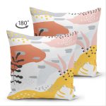 - Suet-K-8028-Gorsel2 - Realhomes Çift Taraflı Beyaz Zemin Üzerinde Pastel Renkli Yaprak Desenli Modern Süet Yastık Kırlent Kılıfı Realhomes