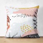 Çift Taraflı Beyaz Zemin Üzerinde Pastel Renkli Yaprak Desenli Modern Süet Yastık Kırlent Kılıfı Realhomes