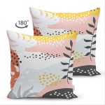 Çift Taraflı Beyaz Zemin Üzerinde Pastel Renkli Yaprak Desenli Modern Süet Yastık Kırlent Kılıfı Realhomes