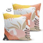 Çift Taraflı Beyaz Zemin Üzerinde Pastel Renkli Yaprak Desenli Modern Süet Yastık Kırlent Kılıfı Realhomes
