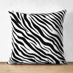 Çift Taraflı Beyaz Zeminli Siyah Zebra Desenli Dijital Baskılı Modern Süet Yastık Kırlent Kılıfı Realhomes